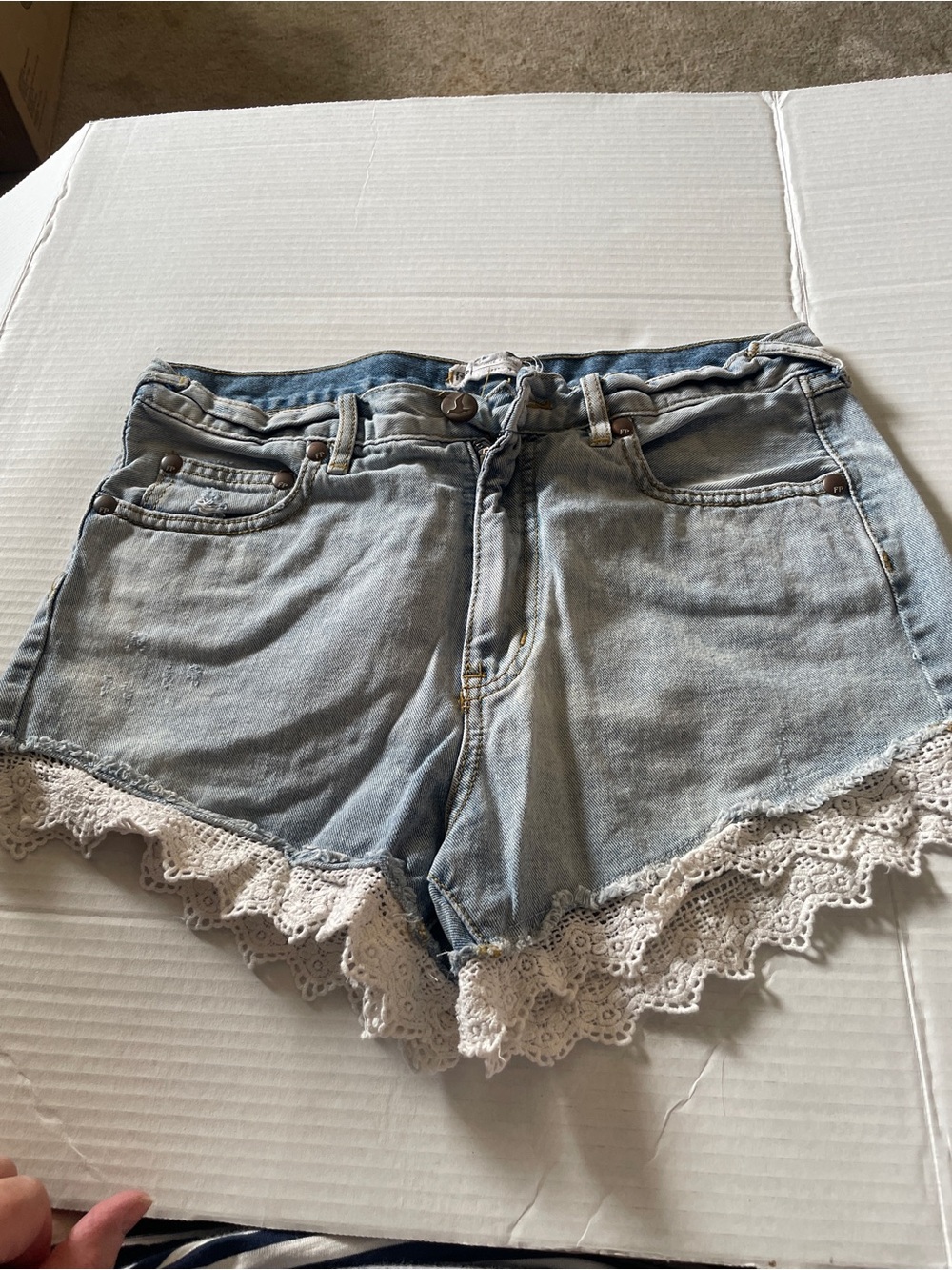 Free People Jean Shorts with lace hemmings